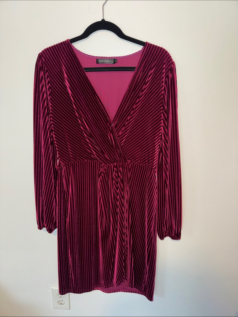 Merokeety Supply Co. Ribbed Velvet Wrap Dress in Burgundy